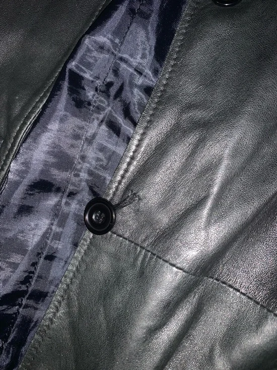 Men's Black Leather Bomber Jacket - Classic Button Front - Picture 4 of 4